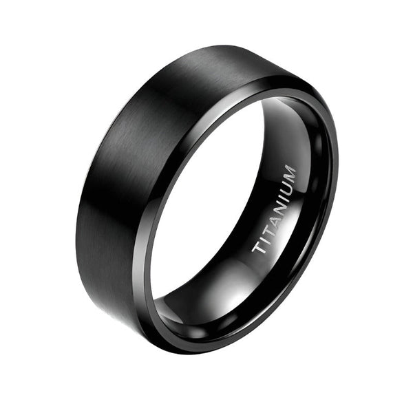 Customized Drawn black bevel ring pure titanium ring width 6/8mm unisex.