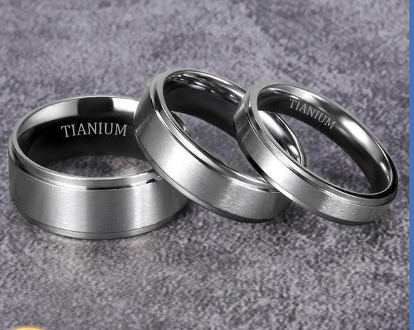 Customized Popular Step Straight Edge Ring Wide Face 4/6/8mm Unisex Silver Pure Titanium Ring